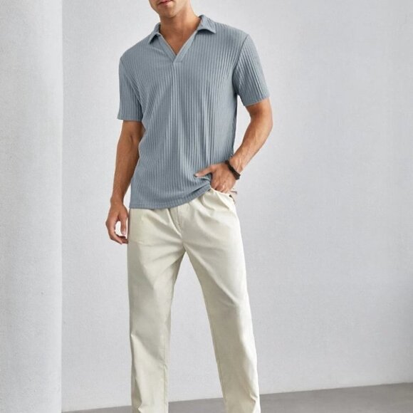 Baby Blue Mens Ribbed Knit Tee - Picture 3 of 4